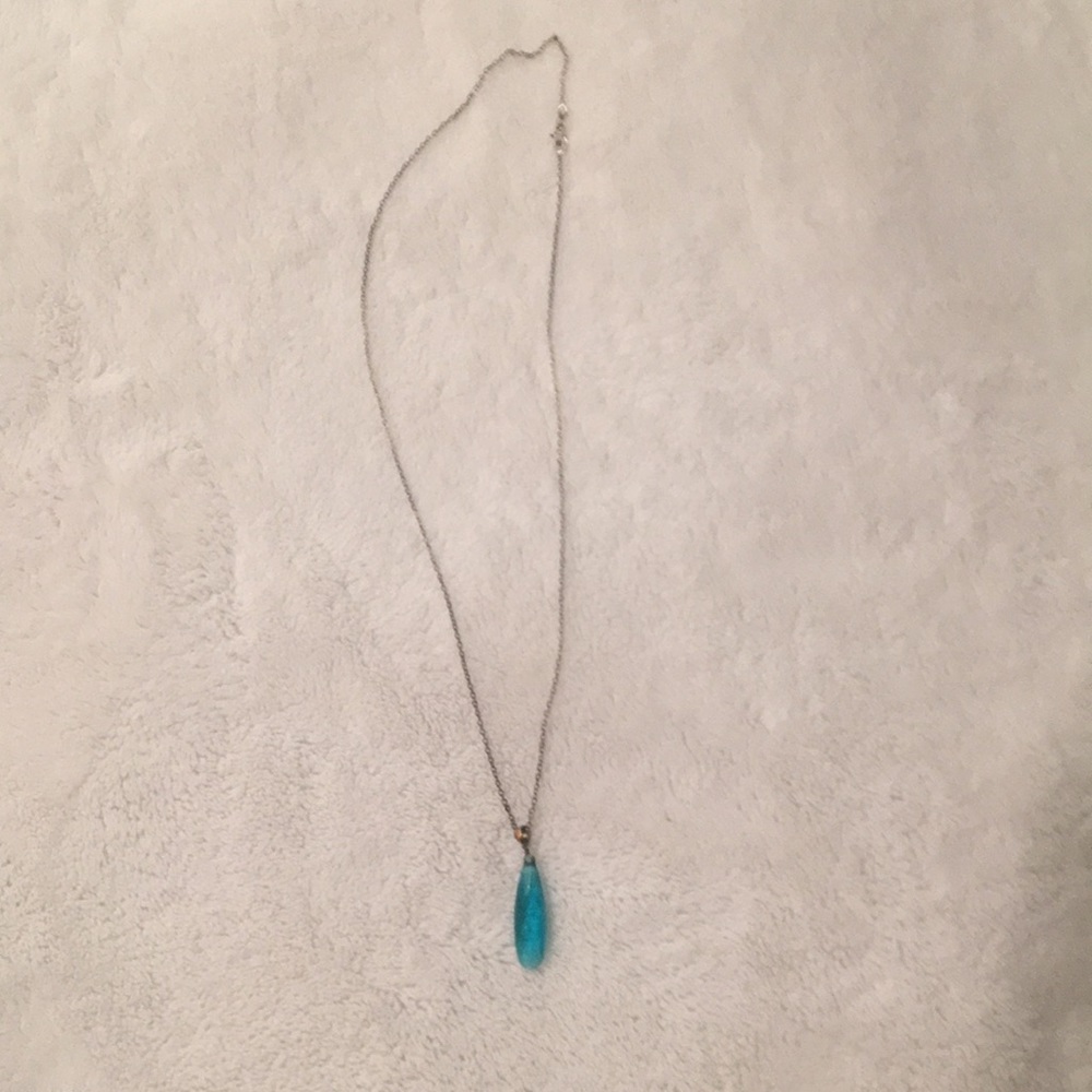 Aqua blue crystal teardrop silver necklace